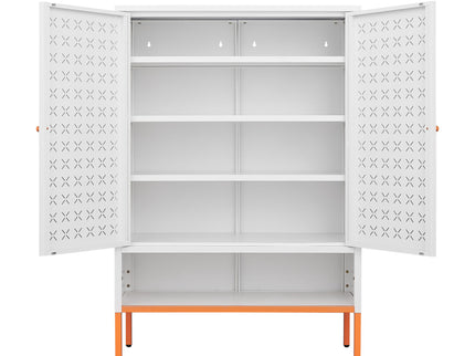 Grid Double Door Shoe Cabinet With Adjustable Compartments And Moisture-Proof Design In Metal