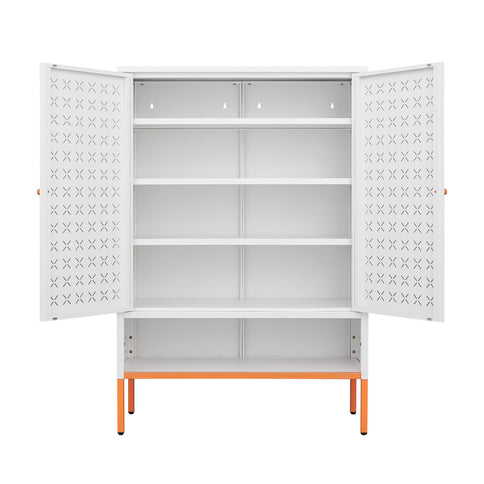 Grid Double Door Shoe Cabinet With Adjustable Compartments And Moisture-Proof Design In Metal