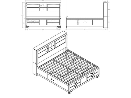 Civic - King Storage Bed With Bookcase Headboard And Built In Lighting - Gray