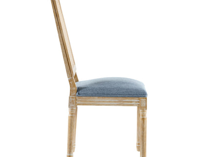 French Country Dining Chair With Rectangular Cane Backrest And Smooth Upholstered Seating