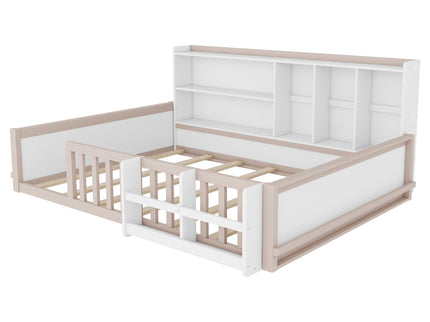 Platform Bed Frame With Guardrail, Storage Shelves & Bookshelf