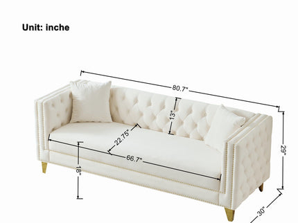 3 Seater Deep Seat Sofa, Sofa With Button Nailhead, Square Arm