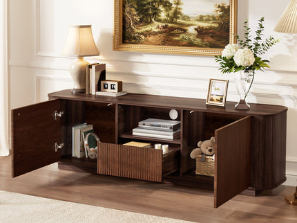 70" TV Stand With Ample Storage, Curved Corners - Dark Brown