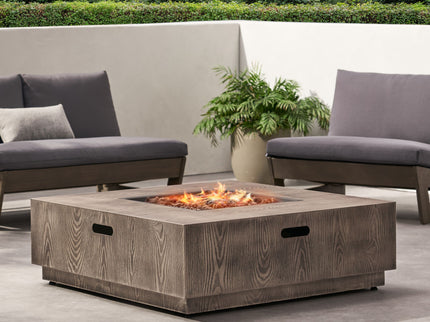 Wellington Square Iron Fire Pit With Wood Pattern Design And 50, 000 Btu Output