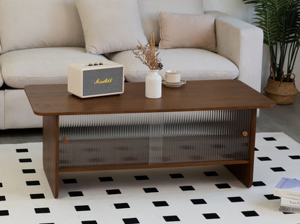 Rectangular Coffee Table With Sliding Door Storage Center