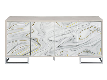 Panos - Console Cabinet - White Marcle / Chrome