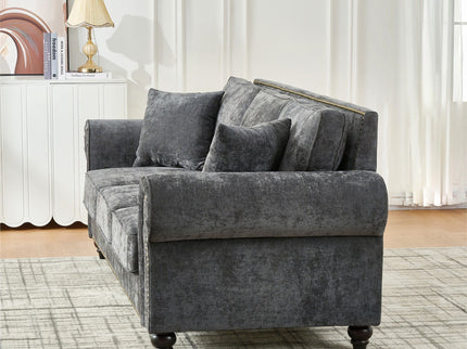 Modern 3 And 2 Seater Sofa With Rolled Arms, Tufted Upholstered Couch