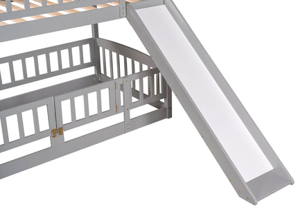 Low Bunk Bed With Slide, Fence And Ladder