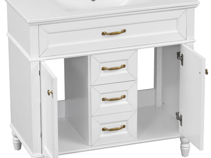 Bathroom Vanity With Sink, Flip-Out Top Drawer, Soft Close Doors, 2 Storage Drawers