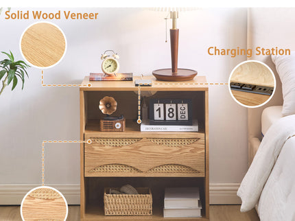 Nightstand With USB Ports & Outlet Hole, End Table With Drawer
