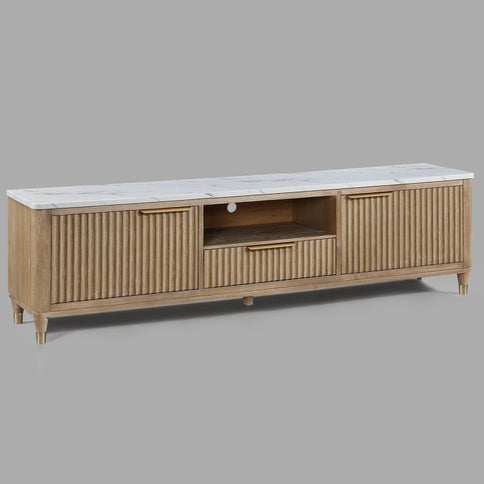Fluted TV Stand With Accents - Natural Wood / White