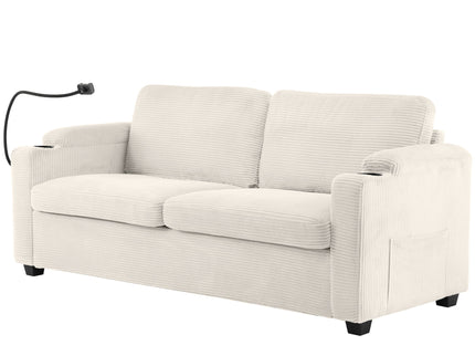 Sleeper Sofa Loveseat Sofa With Full Size Mattress, 2 USB Ports, 2 Cup Holders, 2 Side Pockets And Phone Holder