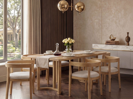 Rectangular Dining Table Set For 6 With Upholstered Barrel Back Chairs