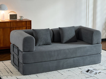 Convertible Sleeper Sofa Bed With Cylindrical Pillow, With Fixed Shape Frame