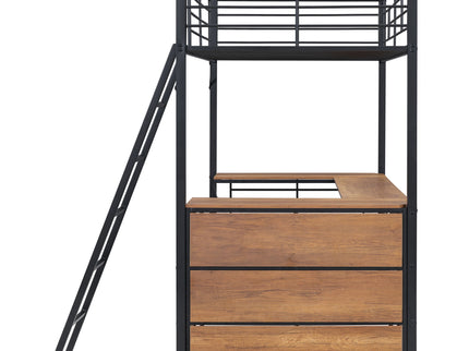 Loft Bed & 3 Layers Of Shelves And L-Shaped Desk