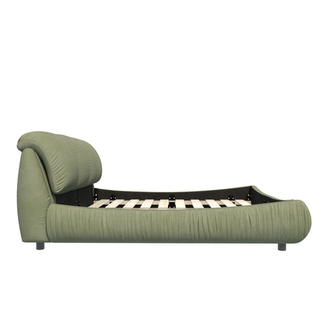 Luxury Upholstered Platform Bed With Oversized Padded Backrest And Solid Wood Frame
