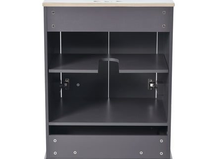 Bathroom Vanity With Ceramic Sink Combo, Modern Freestanding Storage Cabinet With Silver Handles