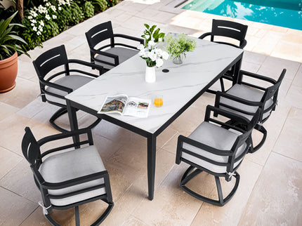 Modern Outdoor Patio Dining Set With Table And Chairs With Sunbrella Cushions
