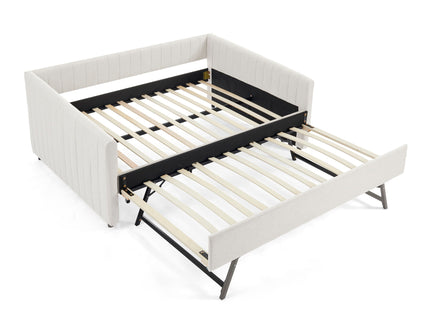 Upholstered Daybed With Trundle With Vertical Stripes