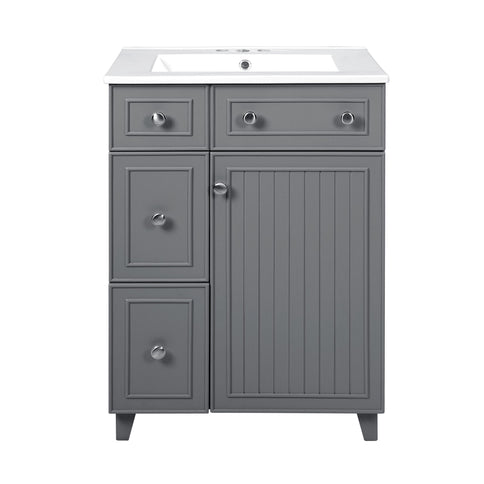 Transitional Style Bathroom Vanity Cabinet With Ceramic Sink