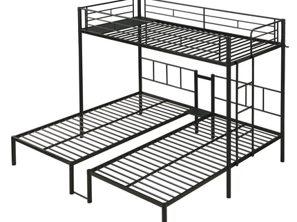 Twin Over Twin Over Twin Triple Bunk Bed With Safety Rails And Storage Shelf - Black