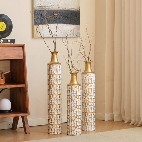 Floor Vases Large Vases Decorative High Vases (Set of 3) For Home Decor Vintage Large Vases Representing Twigs, Twigs Dried Flowers Living Room Antique Worn Vases - Antique White
