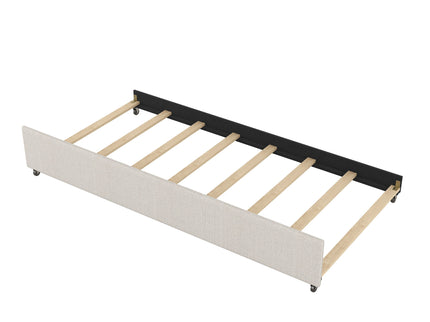 Queen Platform Bed With Twin Trundle And 2 Storage Drawers - Beige