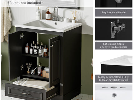Bathroom Vanity With Ceramic Sink Combo, Modern Freestanding Storage Cabinet With Silver Handles