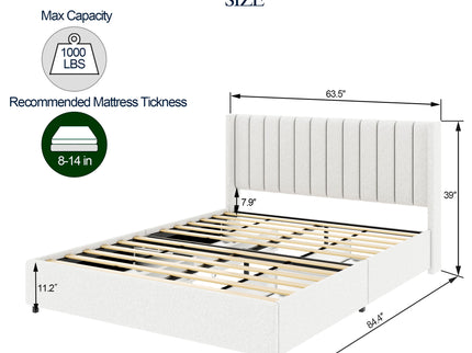 Anda - Boucle Upholstered Platform Bed With Patented Drawers Storage - Ivory