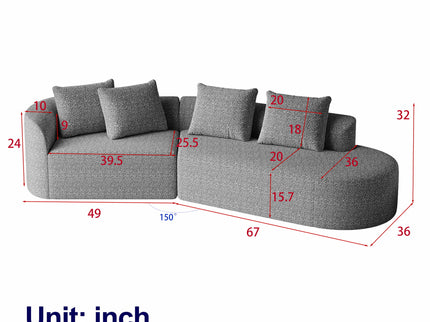 Upholstered Oversized Sectional Sofa, 4 Seater Extra Deep & Wide Curved Cloud Couch With 4 Throw Pillows For Living Room - Black