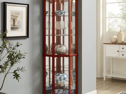 6 Shelf Lighted Corner Curio Cabinet With Adjustable Tempered Glass Shelves And Mirror Back (E26 Light Bulb Not Included)
