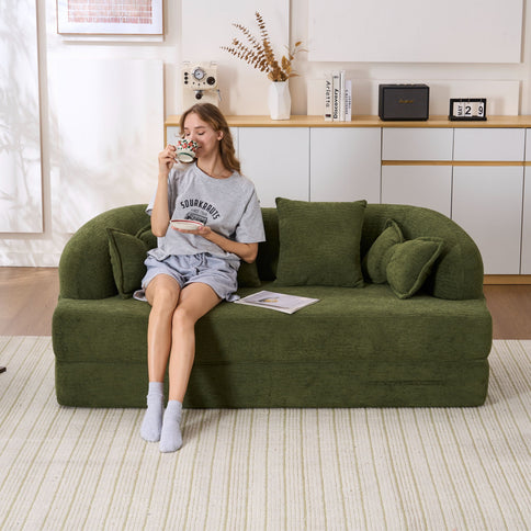 Foldable Sofa Bed, Boneless Couch Convertible Sleeper With 4 Pillows