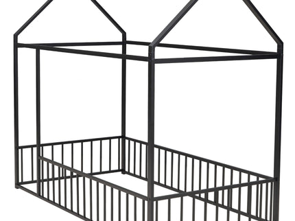 Metal Bed House Bed Frame With Fence