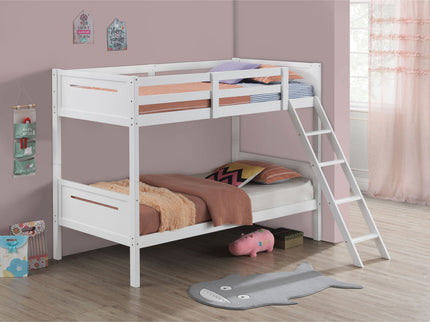 Bunk Bed With Built In Ladder, Safety Guardrails And Angled Access Step