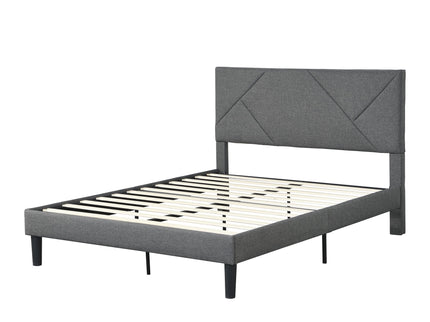 Full Size Upholstered Platform Bed Frame With Headboard, Strong Wood Slat Support, Mattress Foundation, No Box Spring Needed - Gray