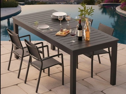 Extendable Outdoor Dining Table, All Weather, Slatted Top, Rust Proof - Gray
