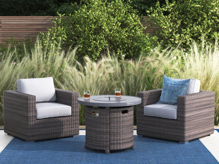Rattan Patio Set With Comfortable Cushions And Fire Pit