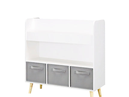 Bookshelf With 3 Bins, Storage Shelf For Toys And Books - White