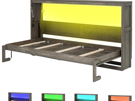 Murphy Bed With LED Light, Foldable Wall Bed Cabinet