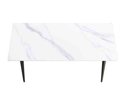 70.87" Modern Artificial Stone White Straight Edge Black Metal Leg Dining Table, Can Accommodate 6-8 People - White / Black
