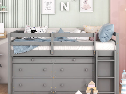 Loft Bed With Retractable Writing Desk And 4 Drawers, With Lateral Portable Desk And Shelves