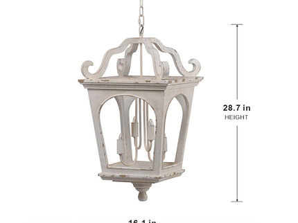 4 Light Wood Chandelier, Hanging Light Fixture With Adjustable Chain For Kitchen, Bulb Not Included - Cream White