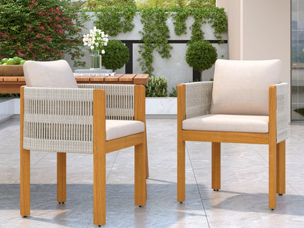 Outdoor Dining Chairs & Rope Handles (Set of 2) - Beige / Teak