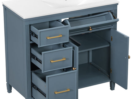 Modern Bathroom Vanity With Ceramic Sink, Freestanding, One Tip Out Drawer, 3 Side Drawers, Adjustable Shelf