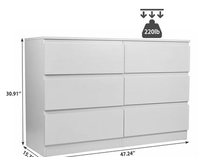 6 Drawer Dresser With Spacious Countertop And Concealed Handles