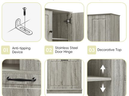 Modern Tall Storage Cabinet With Adjustable Shelves, Flip-Out Basket & Enclosed Doors