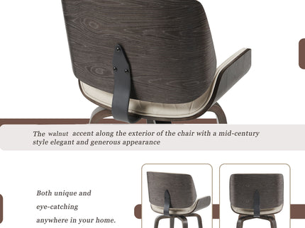 Mid Century Modern Dining Chair 360° Swivel, Ergonomic Design Upholstery, Bentwood Frame, (Set of 2) - Beige
