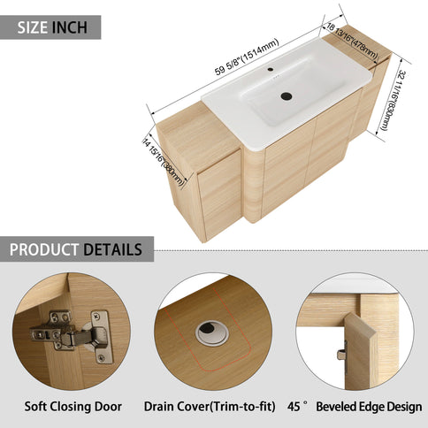 Freestanding Bathroom Vanity With Sink, 2 Small Storage Cabinets, Soft Close Doors