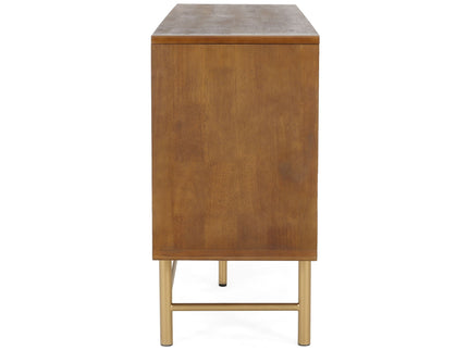 Modern Scandinavian 4 Door Sideboard Storage Cabinet With Adjustable Shelves - Brown / Gold