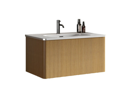 Etna - Striped Bathroom Vanity With Ceramic Sink, Wall Mounted Floating Bathroom Vanity For Modern Bathroom